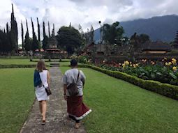 Kate visiting the Hindu temple of Ulun Danu Bratan, in Bali, Indonesia