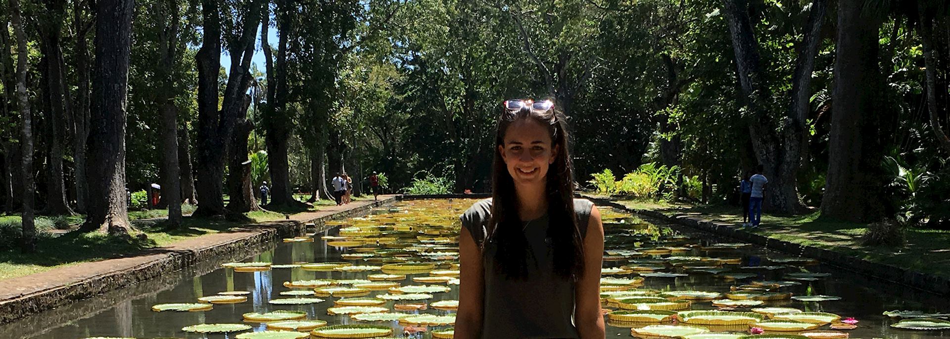 Sarah visiting the Pamplemousses Botanical Garden, Mauritius
