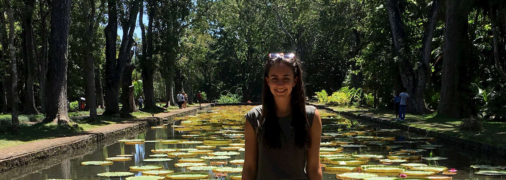 Sarah visiting the Pamplemousses Botanical Garden, Mauritius
