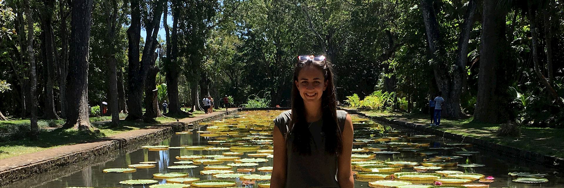 Sarah visiting the Pamplemousses Botanical Garden, Mauritius