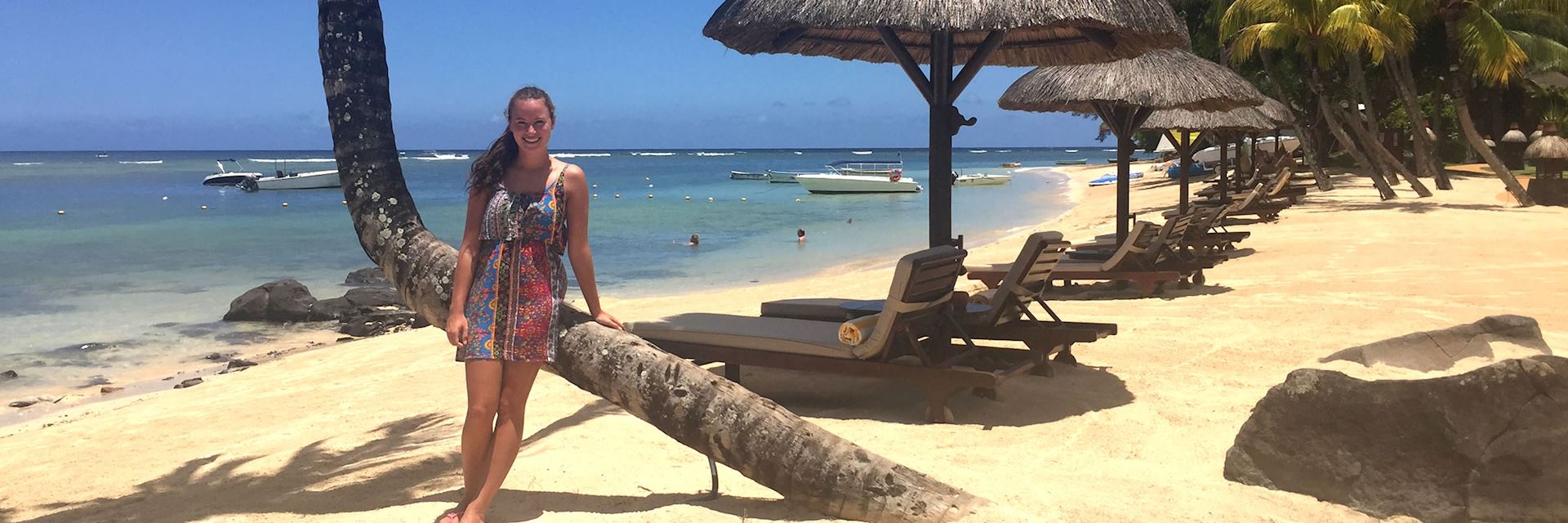 Sarah on the beach at the Oberoi Mauritius