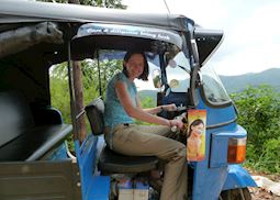 Alison in a tuk-tuk in the small town of Ella, Sri Lanka