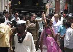 Alison joining in with pre-wedding celebration dancing, India