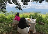Alison enjoying the views from One-Tree Hill at Ashburnham Estate, Sri Lanka