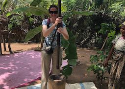 Alison making Ayurvedic oil, Sri Lanka