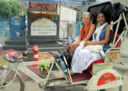 Amber on a rickshaw in Old Delhi
