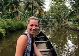Carol visiting Kerala's backwaters, India