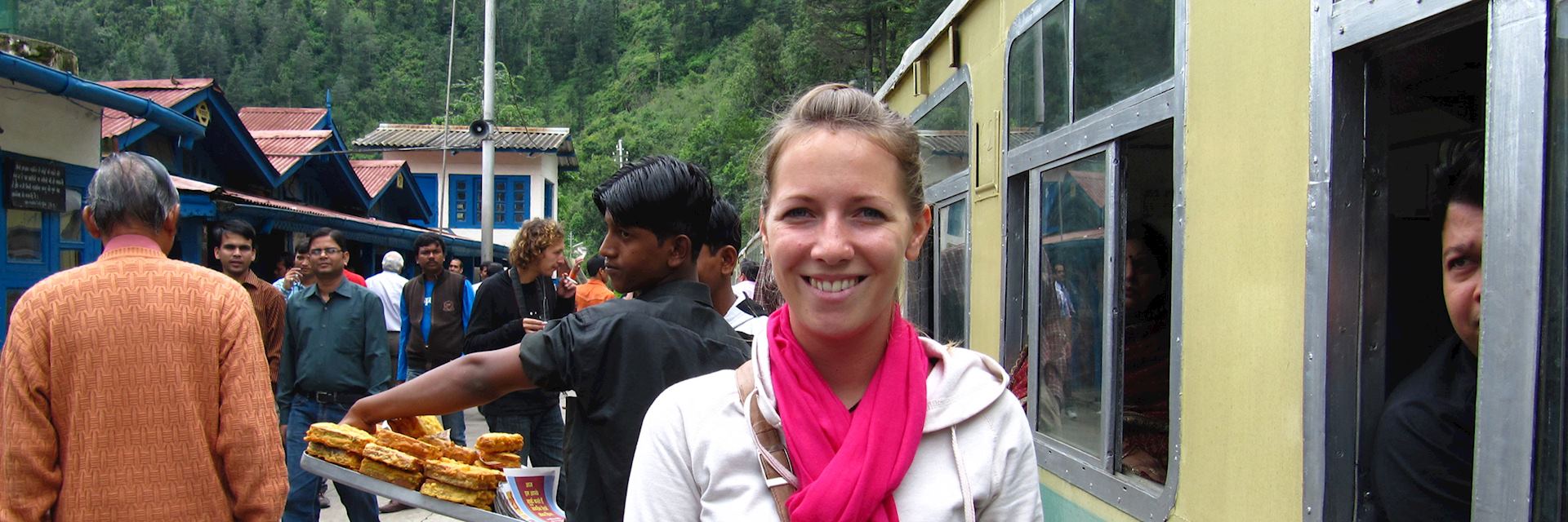 Carol taking the Toy train from Shimla, India