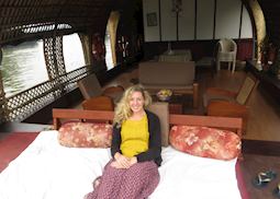 Hannah on a rice barge in Kerala, India