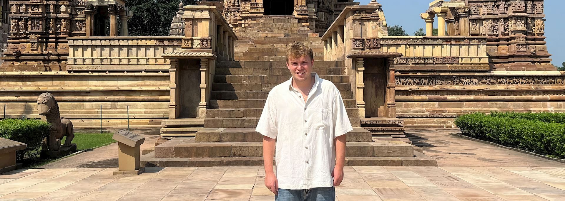 Jamie on a temple tour, Khajuraho, India
