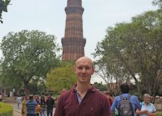 Niall exploring the Qutub Minar in New Delhi, India