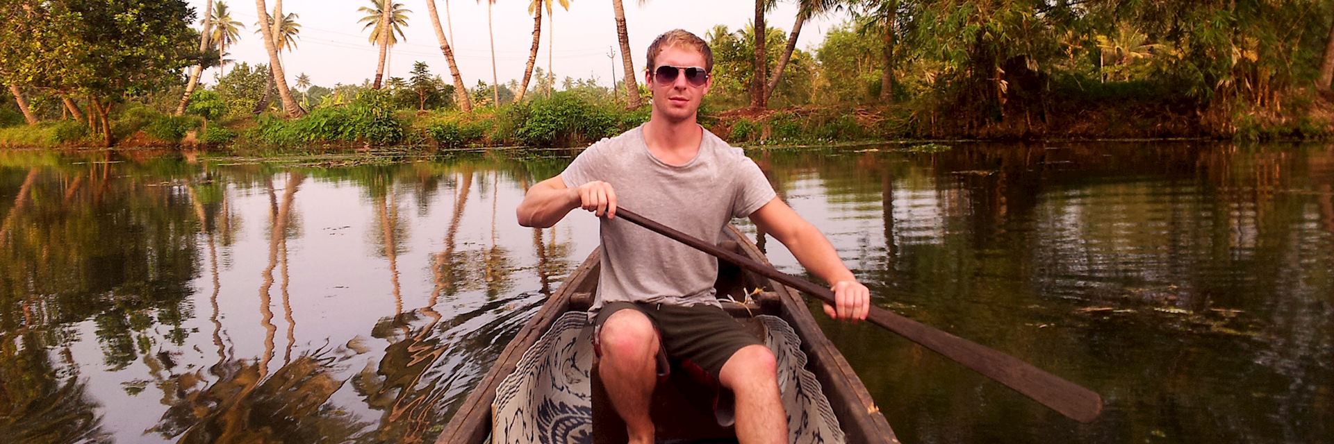 Niall canoeing the Backwaters Canals, Kerala, India