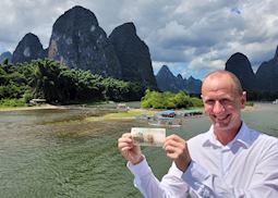 Nick on river cruise from Guilin to Yangshuo, China