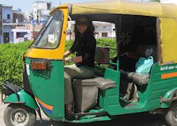 Sophie in a tuk-tuk, India