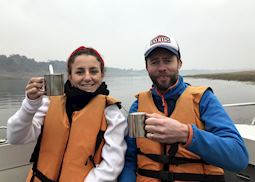 Tara on a boat safari down the Chambal River, Rajasthan 