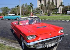 Alison in a classic American car, Havana, Cuba