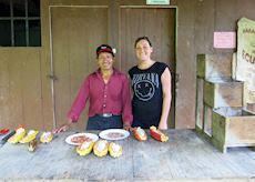 Caroline with a cocoa farmer in Minga, Ecuador
