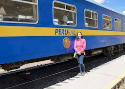 Catherine on a train stop at Puno, Peru