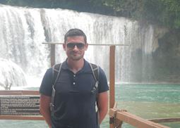 Chris at Agua Azul waterfalls in Chiapas, Mexico