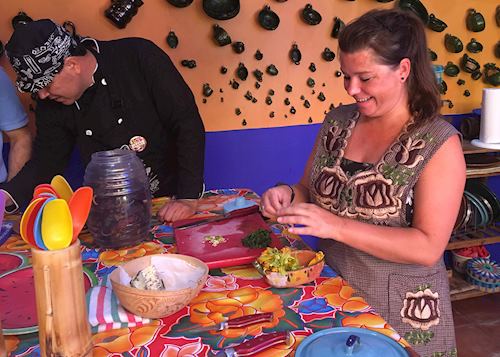 Jen preparing food in Oaxaca, Mexico