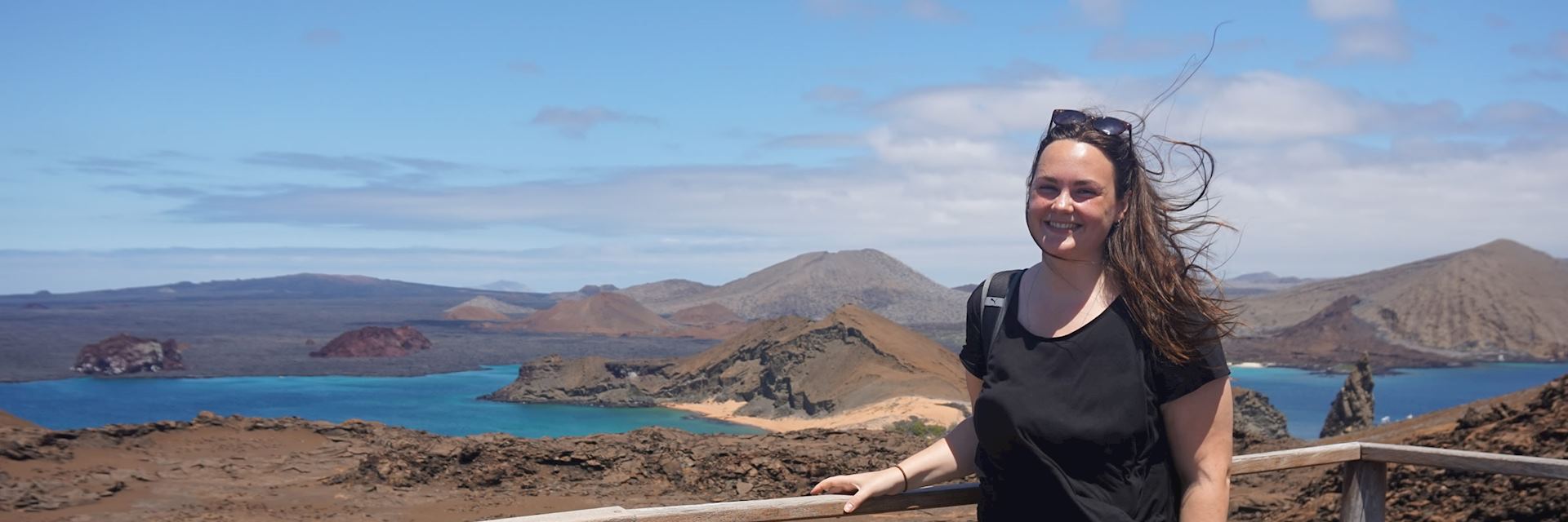 Laura at the Bartolome Island viewpoint, Galapagos Islands