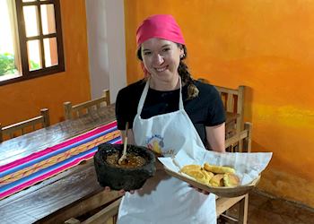 Laura at a cooking class in Ecuador
