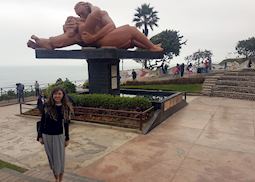Lauren In front of the El beso (the kiss) sculpture in Lima, Peru
