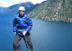 Nick rappelling in the Lake District, Argentina