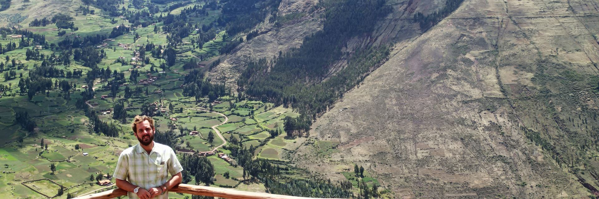 Nik at Pisac Ruins, looking over the Sacred Valley in Peru