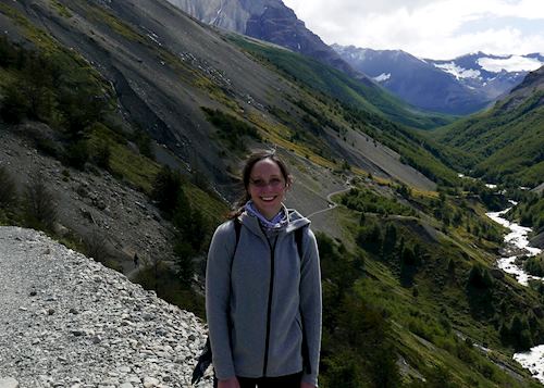 Olivia hiking in Torres del Paine National Park, Chile