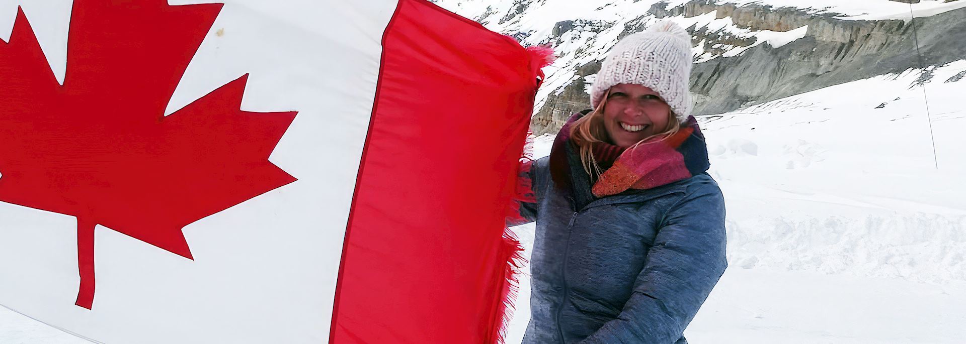 Alice visiting Athabasca Glacier, Canada