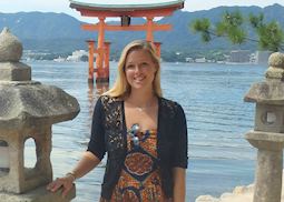 Alice visiting Miyajima Island and the 'floating' torii gate, Japan 