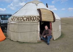 Chris in a yurt at Lake Song Kol, Kyrgyzstan