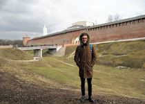 Nick outside the oldest kremlin in Russia in Novgorod