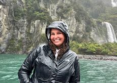 Aoibheann at Milford Sound, New zealand