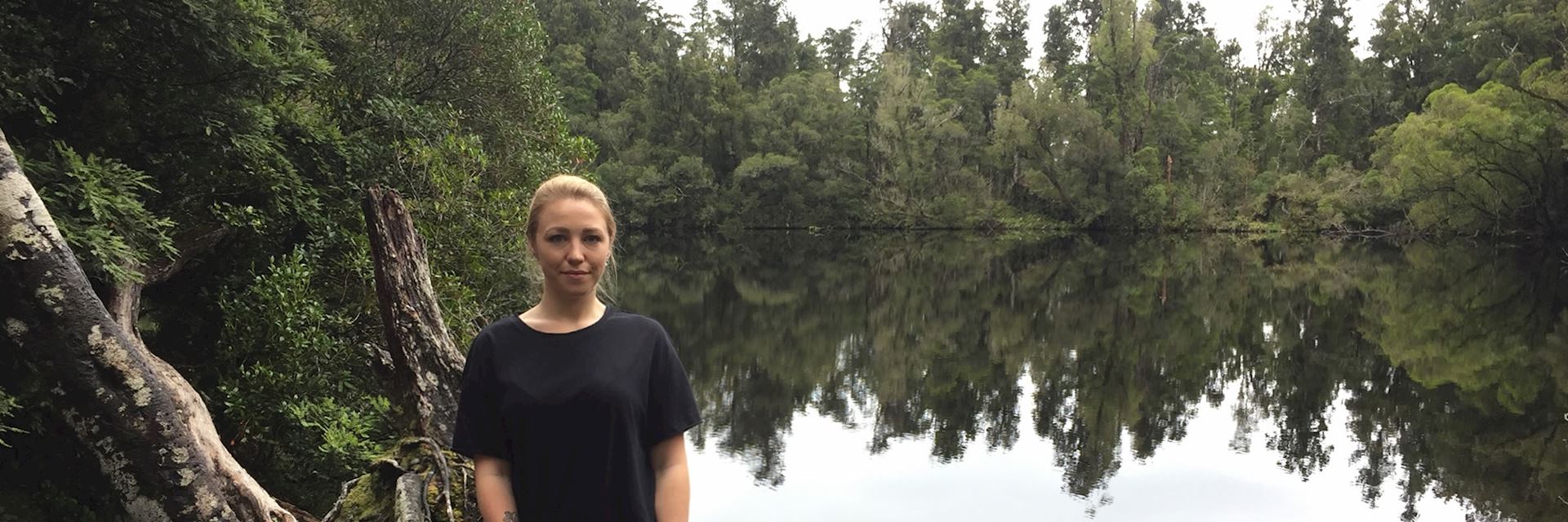 Catrin next to Lake Wombat, Franz Josef, New Zealand