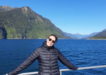 Elly on Doubtful Sound, New Zealand
