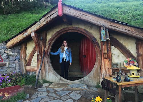 Jess visiting Hobbiton, New Zealand