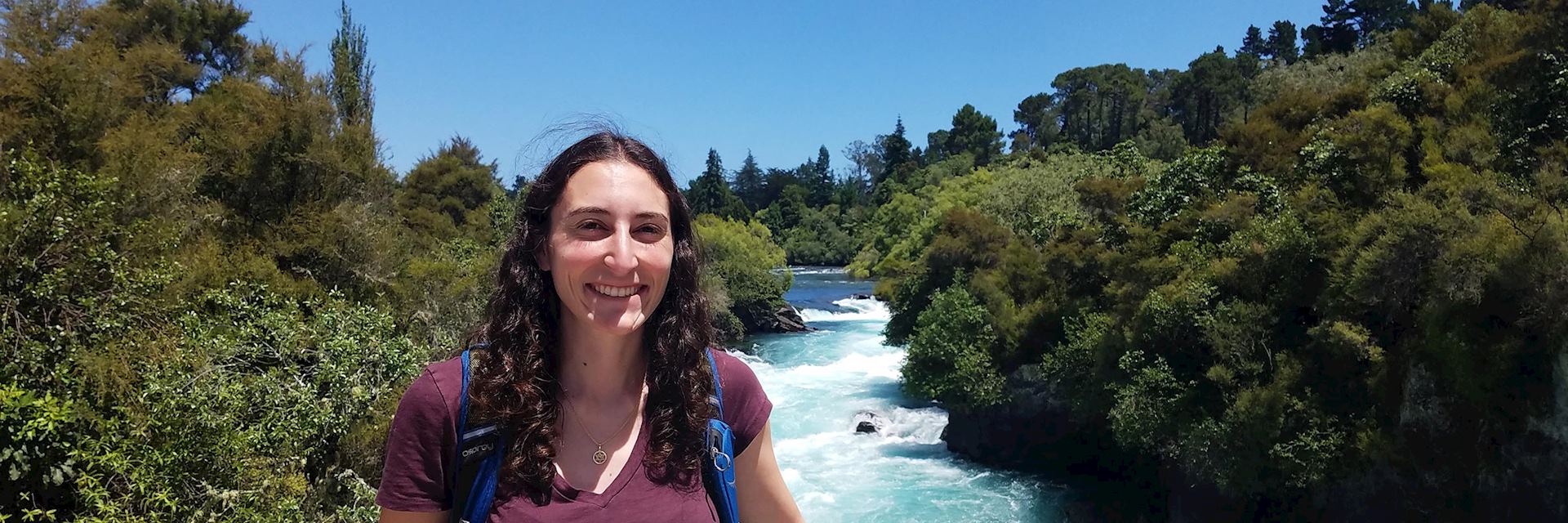 Rebecca visiting Huka Falls, New Zealand