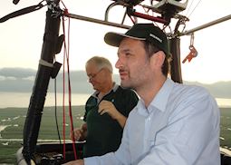 Alex taking an air balloon flight over Inle Lake, Myanmar