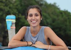 Alix on a long tail boat, Thailand