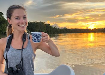 Charlotte on the Kinabatangan River, Borneo