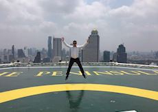 Dan on the Peninsula Hotel helipad in Bangkok, Thailand