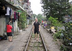Glynn on the railway line which passes through Hanoi, Vietnam
