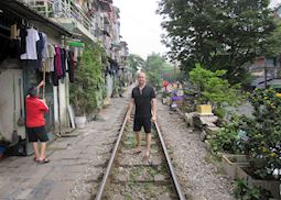 Glynn on the railway line which passes through Hanoi, Vietnam
