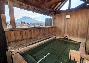 Mount Fuji from a hot spring in Fujinomiya, Japan