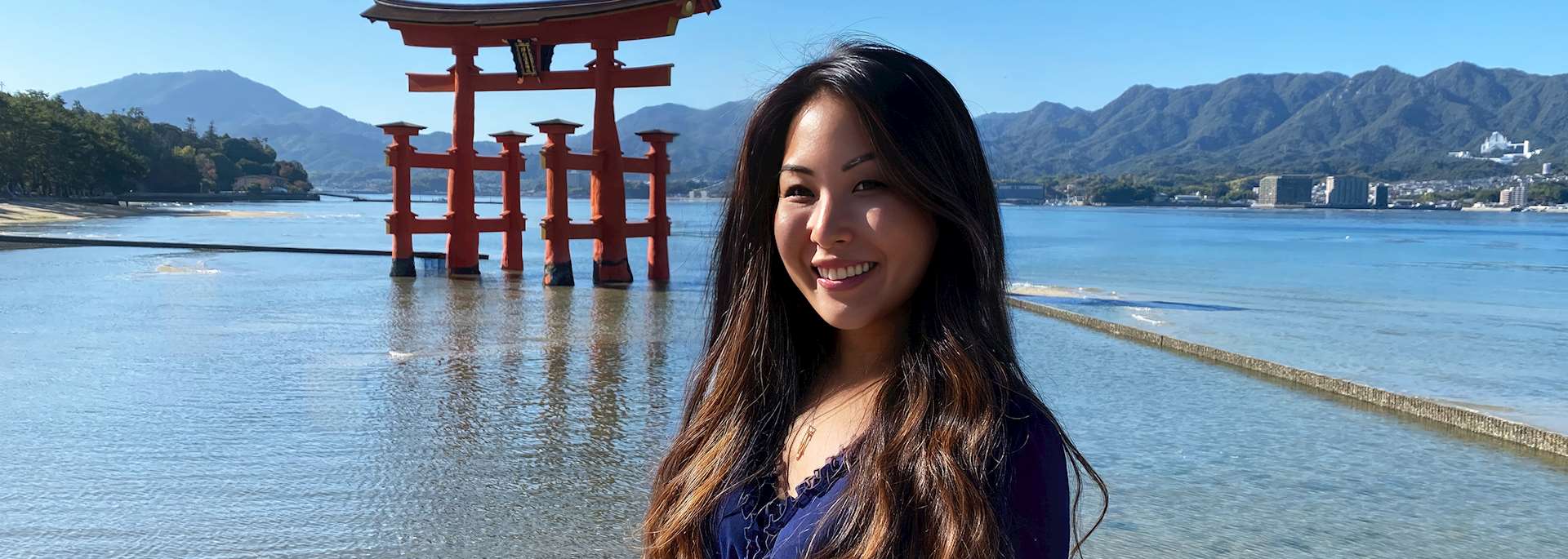 Kristina at the Itsukushima Jinja Tori Gate, Miyajima, Japan