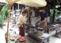 Mat cooking during his 'Thai for a Day' day in Chiang Mai, Thailand