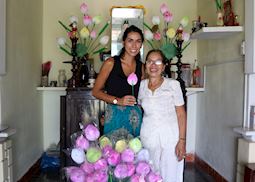 Natasha making lotus flowers, Vietnam