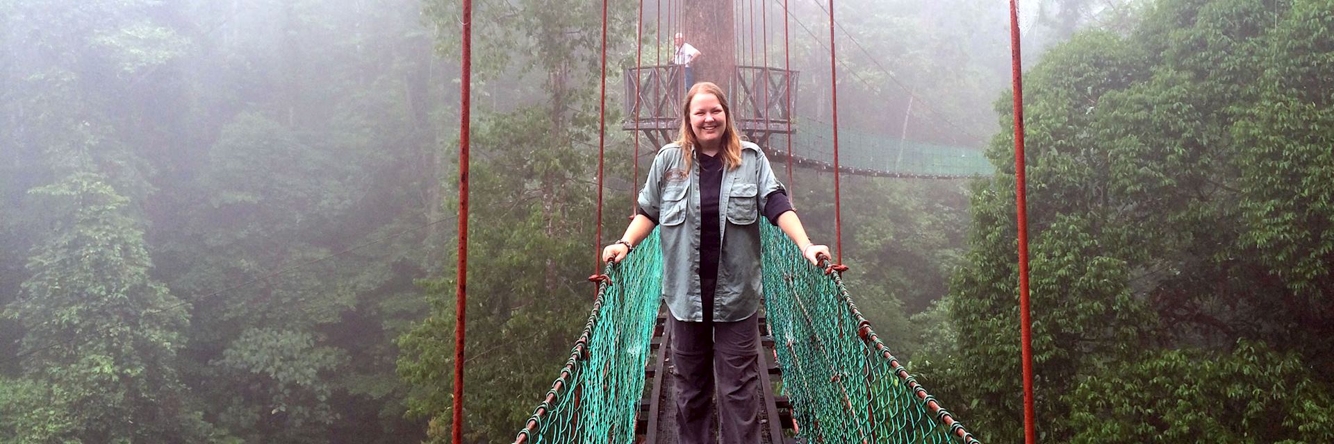 Sophie on a canopy walkway at Borneo Rainforest Lodge, Danum Valley, Borneo
